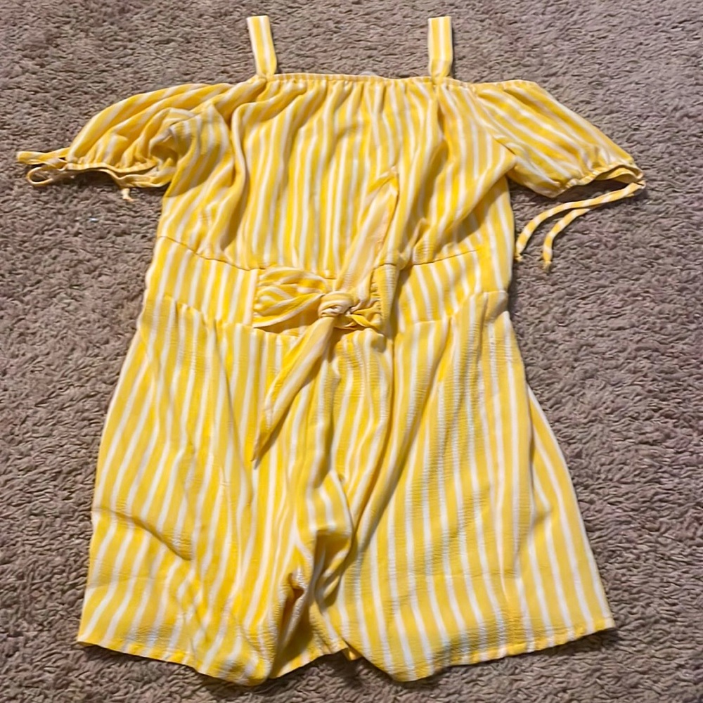 Yellow and white stripped  romper